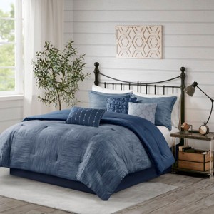 Sapphtopaz Comforter Set Bedding Comforter Sets Seersucker Modern Splicing Design Texture Printing Pattern Quilt Set 7 Piece - 1 of 4