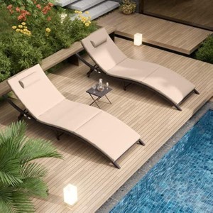 ALAULM Patio Chaise Lounge Set Outdoor Lounge Chair, Rattan Reclining Chair Adjustable Backrest, Pool Sunbathing Recliners with Folding Table - 1 of 4