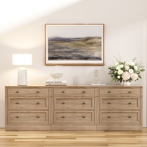 Brafabhome 31.5" Oversized Extra Large Nightstands w/ 3 Drawers, Wooden Bedside Table w/ Vintage Handles, Farmhouse Night Stand for Bedroom, Light Oak - 1 of 4