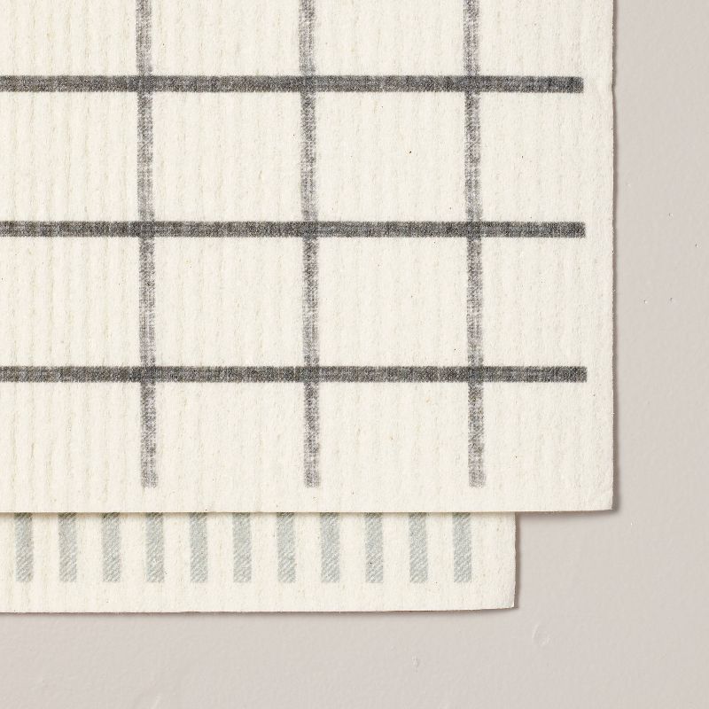 Grid &#38; Stripe Reusable Dishcloth Sponges Gray/Blue/Cream (Set of 2) - Hearth &#38; Hand&#8482; with Magnolia, 4 of 5
