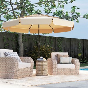 Costway 10 FT Solar Patio Umbrella with 32 LED Lights 3-Tier Vented Top & Ruffles Red/Brown/Blue/Beige/Gray - 1 of 4