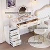 ORRD Velvet Upholstered Vanity Set w/Chair, 5 Drawers & Marble-Look Top, Adjustable Storage - Beige - 3 of 4