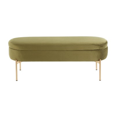 Chloe 48" Green Velvet Gold Metal Contemporary Storage Bench
