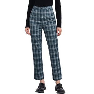 Allegra K Women's Plaid Tartan High Waisted Button Casual Pants - 1 of 4