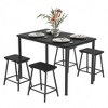 VECELO 5 Piece Dining Table & Chairs Set for 4, Kitchen Furniture MDF Board and Rectangular Metal Frame, Space-Saving, Black/Brown - 2 of 4