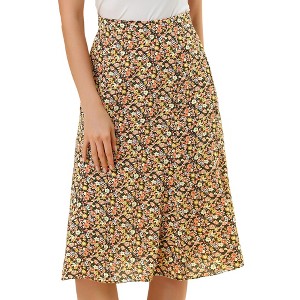 INSPIRE CHIC Women's Print Floral Peasant Elastic Waist A-Line Midi Skirts - 1 of 4