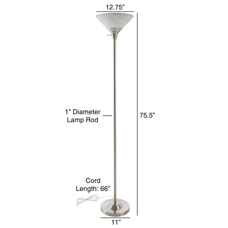 Hastings Home Torchiere Floor Lamp With Marbleized Glass Shade and LED Bulb - Brushed Silver, 3 of 7