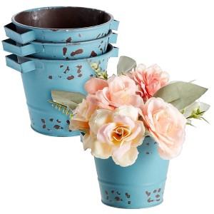 Juvale 4 Pack Small Galvanized Buckets with Handles, Blue Metal Tin Planters for Plants, Flower Pots, 5 x 4 Inch - 1 of 4
