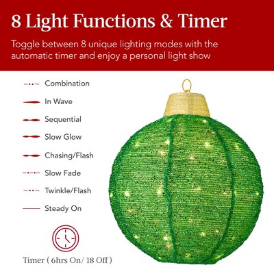 Green Battery-Powered LED Hanging Christmas Ornaments, 18-Inch, Set of 3
