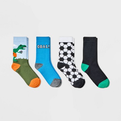 Boys' 4pk Dino Soccer Crew Socks - Cat & Jack™ Blue : Target