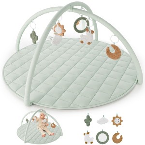 Baby Play Gym & Tummy Time Mat - Soft Cotton Mat with 6 Toys for Boys/Girls - Stylish Activity Playmat for Infant Development & Playroom Decor - 1 of 4