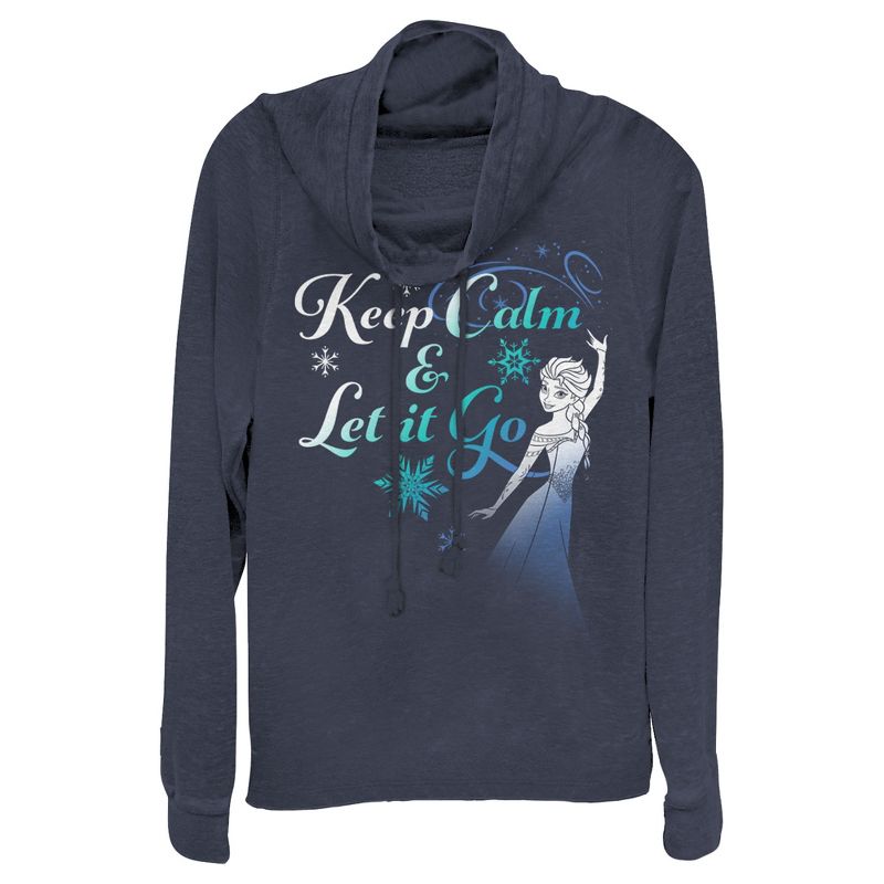 Juniors Womens Frozen Elsa Keep Calm Cowl Neck Sweatshirt, 1 of 4