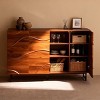 YOOCOZZ Modern Art Solid Wood Sideboard, Wave Relief Design, Walnut Texture Iron Legs - 3 of 4