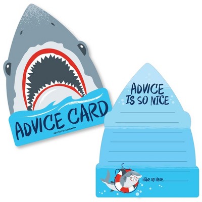 Big Dot of Happiness Shark Zone - Wish Card Jawsome Shark Baby Shower Activities - Shaped Advice Cards Game - Set of 20