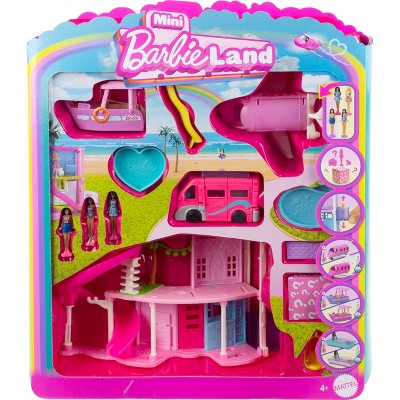 Barbie Mini BarbieLand Dream House and 3 Vehicle Playset with 1.5" Dolls, Furniture and Accessories