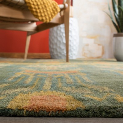 Olive and Gold 6' x 6' Square Hand-Tufted Wool Area Rug