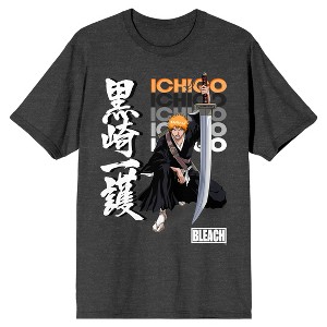 Bleach Ichigo Kanji Logo Crew Neck Short Sleeve Charcoal Heather Men's T-shirt - 1 of 3