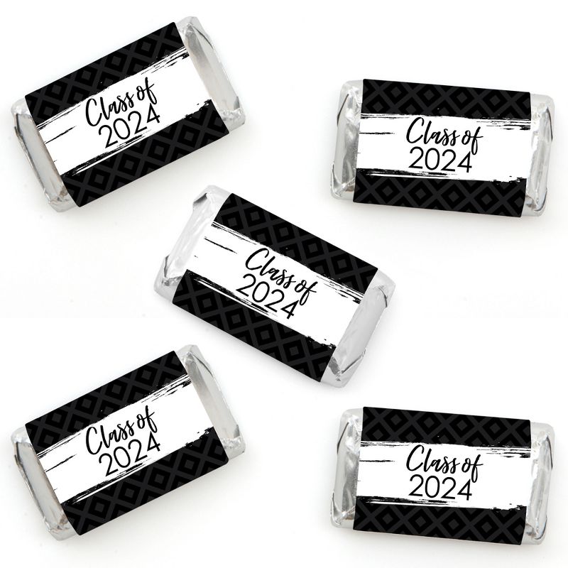 Big Dot of Happiness 2024 Black and White Graduation Party - Mini Candy Bar Wrapper Stickers - Small Favors - 40 Count, 1 of 7