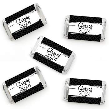 Big Dot of Happiness 2024 Black and White Graduation Party - Mini Candy Bar Wrapper Stickers - Small Favors - 40 Count