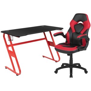 BlackArc 2pc Alpha Gaming Desk and Chair Red: High Back, Laminate Surface, Headphone Hook, Cupholder, Open Storage Shelf - 1 of 4