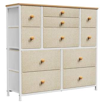 REAHOME 11 Drawer Steel Frame Wooden Top Minimalist Closet Storage Unit Organizer Chest of Drawers for Bedroom, Living Room, and Office, Taupe