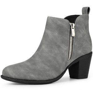 Allegra K Women's Low Chunky Heels Zipper Western Ankle Booties - 1 of 4