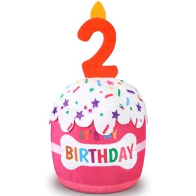 Dog 2nd Birthday Cake Toy Accessories for Girl Boy Gifts, Pink Squeaky Plush Toy for Dog Birthday Party Decor Favor for Large, Medium and Small Dogs