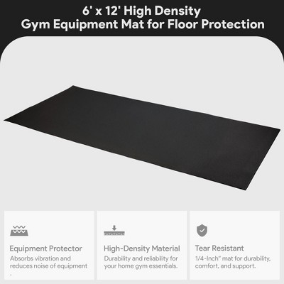 Black 6 x 12 Feet High-Density Slip Resistant Treadmill Mat