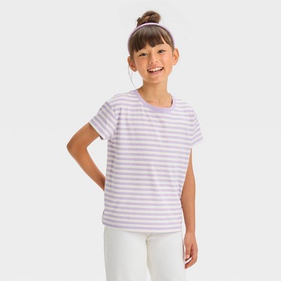  simtuor Girls Short Sleeve Pullover Striped T-shirts