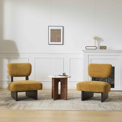 [Set of 2] Minimalist Accent Design Accent Chairs, Lounge Chairs with Polyester Upholstery, Cushioned Chairs with Wood Frame-Coolbibila