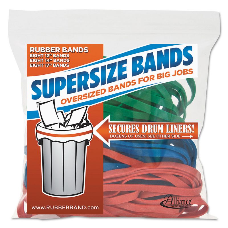 Alliance SuperSz. Rubber Bands 12" Red 14" Green 17" Blue 1/4"w 24/Pack 08997, 1 of 2
