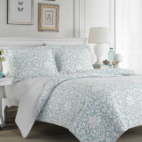 Full/Queen Mia Reversible Quilt Set Blue - Laura Ashley