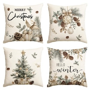Merry Christmas Trees Pine Needle Pinecone Throw Pillow Covers, 18 x 18 Inch Xmas Balls Hello Winter - 1 of 4