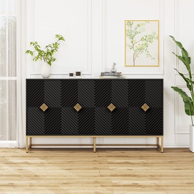 Carved 4 Door Sideboard ,Sideboard Buffet Cabinet With Storage ,Modern Coffee Bar Cabinet With Adjustable Shelf