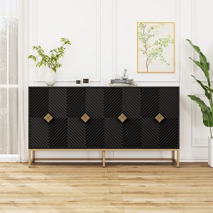 Carved 4 Door Sideboard ,Sideboard Buffet Cabinet With Storage ,Modern Coffee Bar Cabinet With Adjustable Shelf - 1 of 4