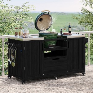 YOOCOZZ Outdoor Grill Cart for Big Green Egg/Kamado Joe, Solid Wood+Stainless Steel Top, Drawer - Black - 1 of 4