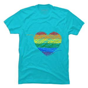 Adult Design By Humans Rainbow Colored String Pride Heart By corndesign T-Shirt - 1 of 2