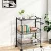 3 Tier Wire Utility Cart with Handle and Adjustable Basket, Kitchen Cart with Metal Wheels, Utility Storage Rack - 2 of 4