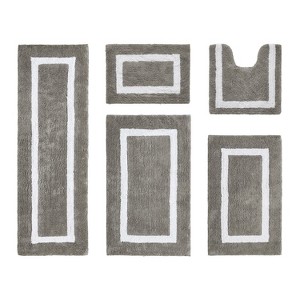 Hotel Bath Rug 100% Premium Cotton Tufted Weave Two Tone Reversible 5 Piece Bathroom Rug Set, Super Soft & Water Absorbent, Machine Washable Bathmat - 1 of 4