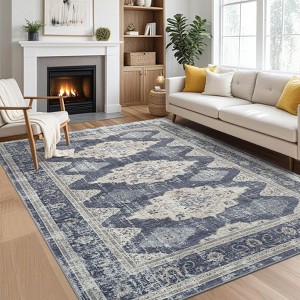 Rugs for Living Room Boho Medallion Area Rug Printed Kitchen Rugs Soft Low Pile Faux Wool Washable Floor Carpet Accent Rug - 1 of 4