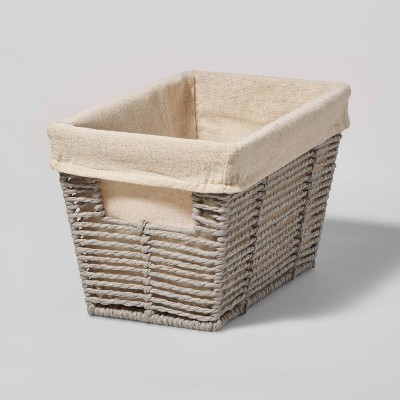 mee'life 2-Pack Small Woven Basket Cute Gray Cotton Rope Basket Baby Room Storage Basket Decorative Toy Basket with Handles Empty Gift Basket for Shelf Nursery 
