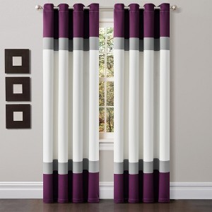Alexander Color Block Light Filtering Window Curtain Panels Purple/Gray 52X84 Set - 1 of 4