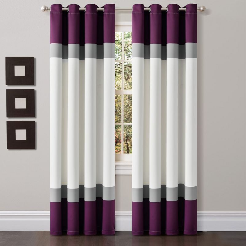 Alexander Color Block Light Filtering Window Curtain Panels Purple/Gray 52X84 Set, 1 of 6