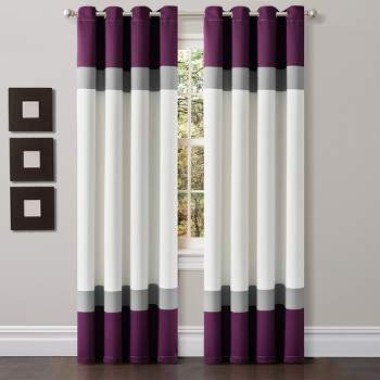 Alexander Color Block Light Filtering Window Curtain Panels Purple/Gray 52X84 Set