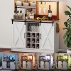 PAKASEPT 47'' Coffee Bar Cabinet with LED Lights & Sliding Barn Door & Wine and Glass Rack, Adjustable Shelf - 3 of 4