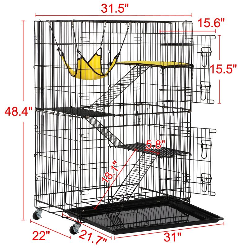 Yaheetech 4 Tiers Rolling Metal Cat Cage on Wheels Black, 3 of 10