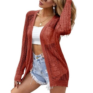 Women Crochet Lightweight Cardigan Cover Up Open Front Long Sleeve Summer Cardigans 2024 - 1 of 4