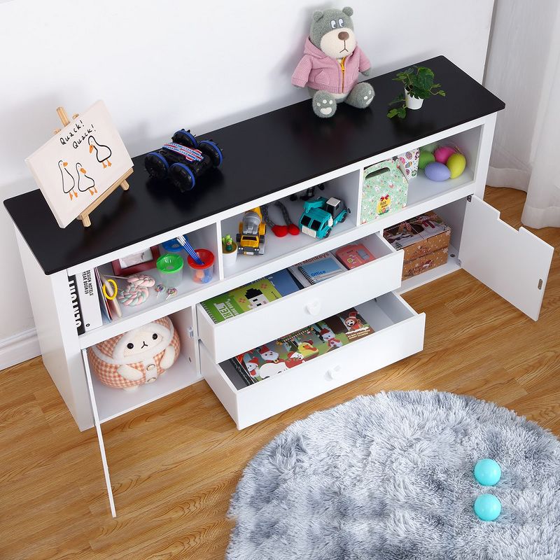 Whizmax Kids Toy Storage Organizer--Toy Storage Cabinet with Bookshelf-Movable Drawers & Blackboard Top,White, 3 of 5