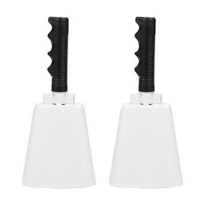 Cow Bell Set - 2 Loud Bells with Handles, Cowbells, Noisemaker Call Bells for Football Games, Weddings, Classroom Use, White - 4.3 x 9.5 x 2.4 inches