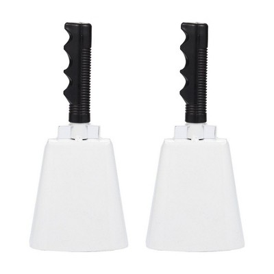 Cow Bell Set - 2 Loud Bells with Handles, Cowbells, Noisemaker Call Bells for Football Games, Weddings, Classroom Use, White - 4.3 x 9.5 x 2.4 inches